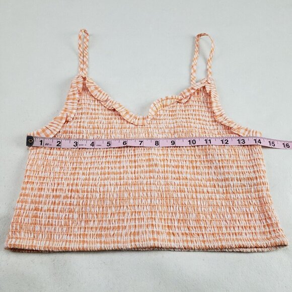 Cotton On Smocked Ruffle Top Womens Large Orange Spaghetti Strap Crop Cami Tank - Picture 7 of 7